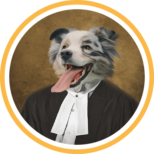 Collection Métier de tableaux personnalisés pour animaux Pépouze avec un chien déguisé en Avocat