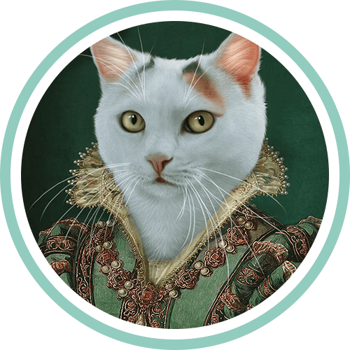 Collection Renaissance de tableaux personnalisés pour animaux Pépouze avec un chat déguisé en Princesse