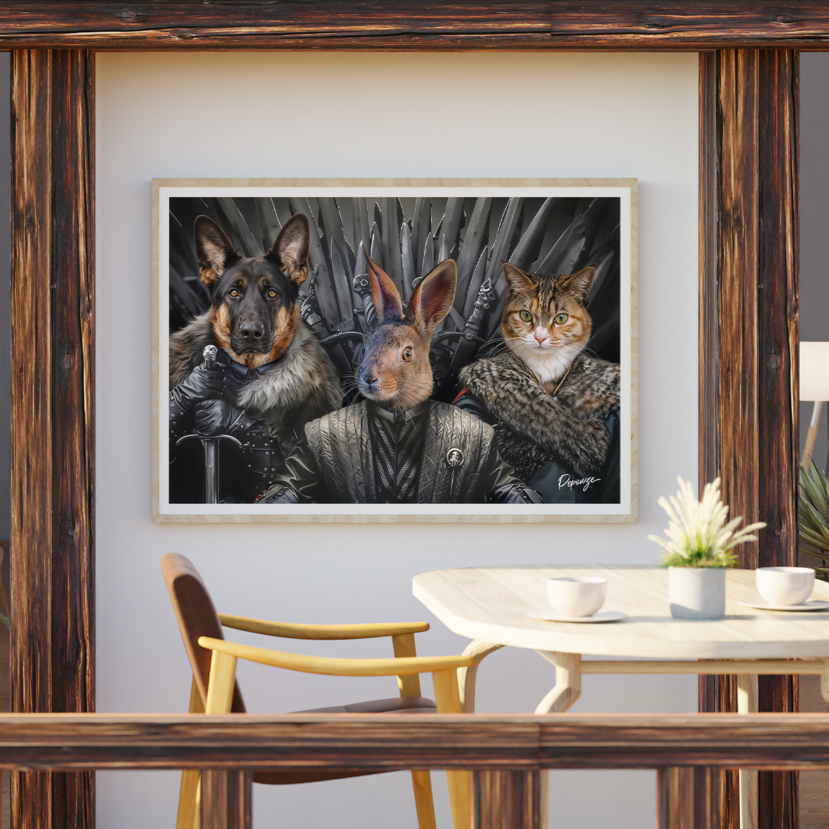 Portrait personnalisé de vos animaux - Série & TV - Tableau d'un chien, lapin et chat en Game of Thrones accroché au mur