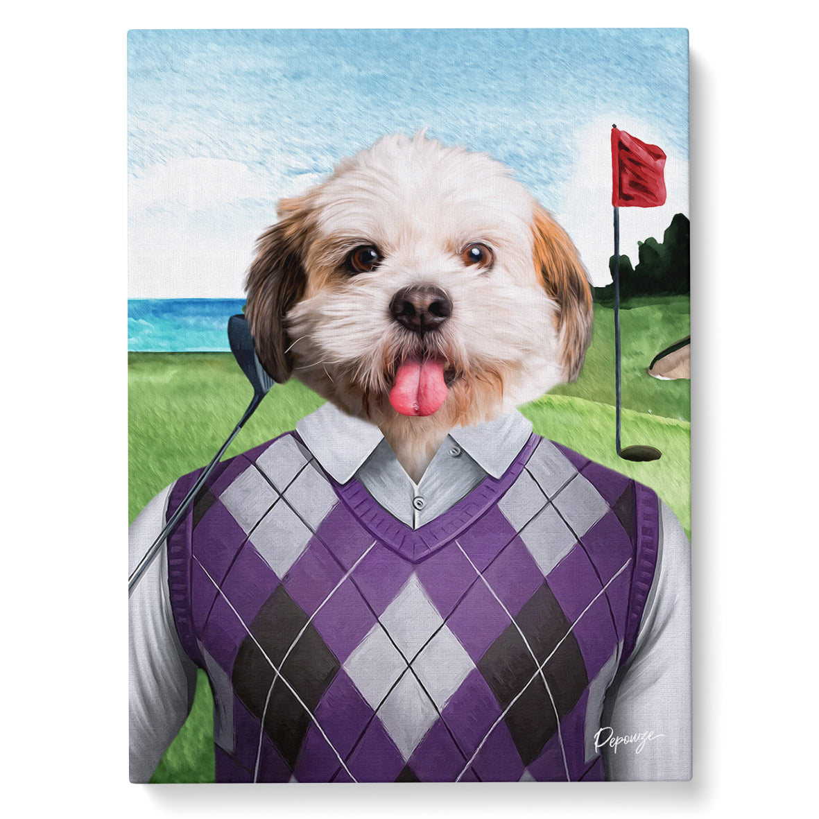 Portrait personnalisé de vos animaux | Sport | Chien en Golfer