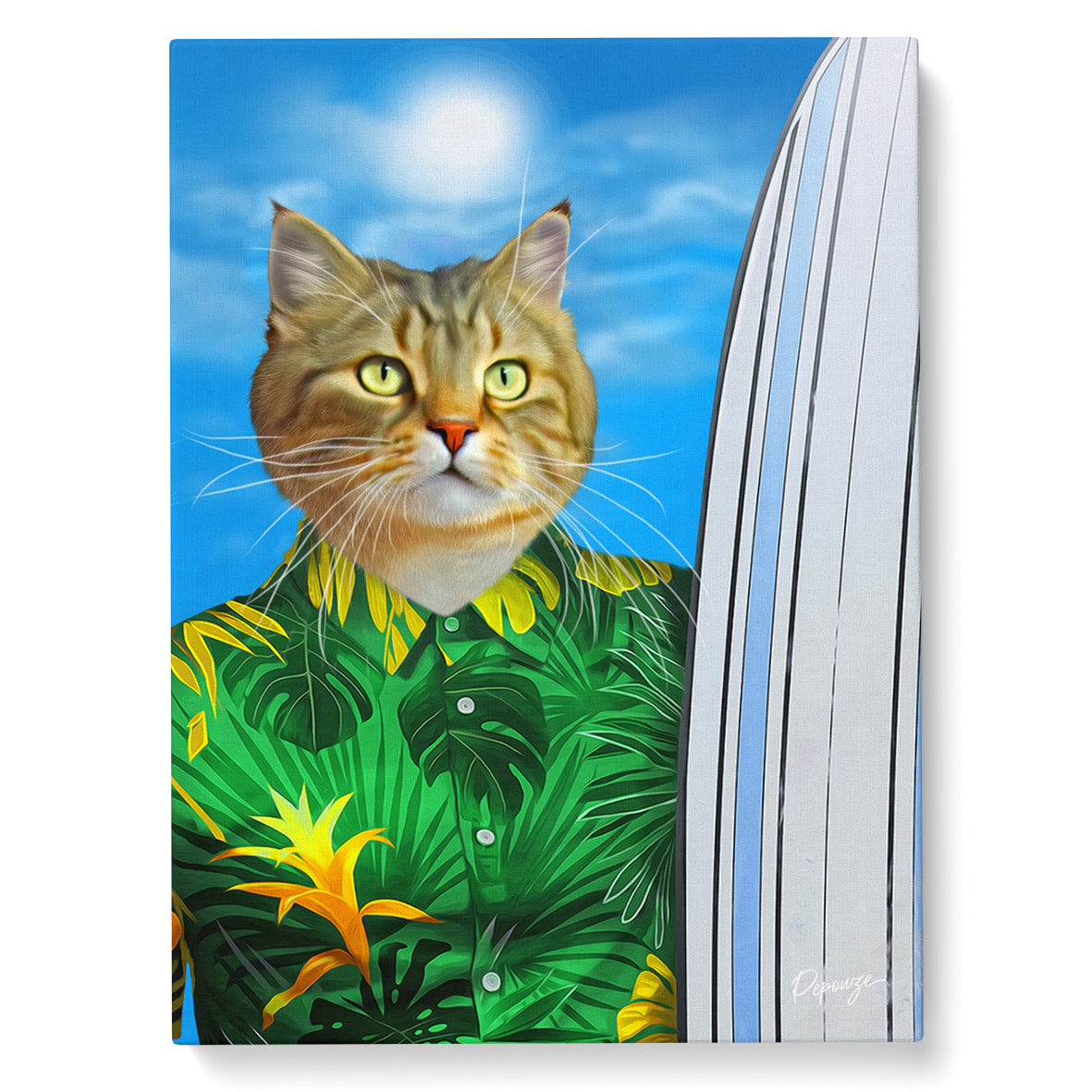 Portrait personnalisé de vos animaux | Sport | Chat en Surfeur