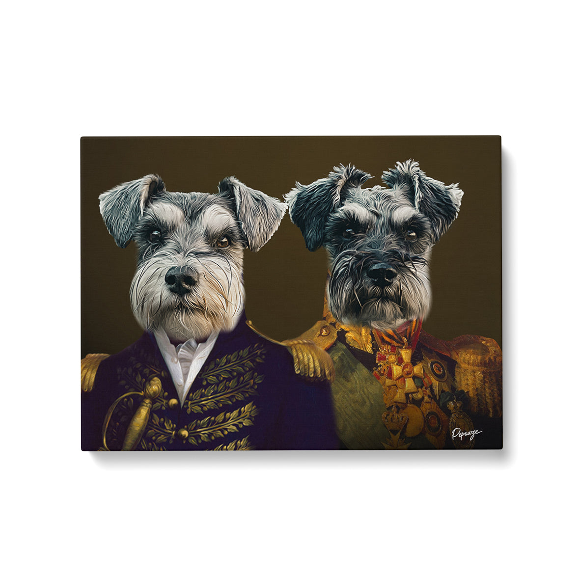 Portrait personnalisé de vos animaux | Militaire | Tableau de deux chiens en militaire du 18e