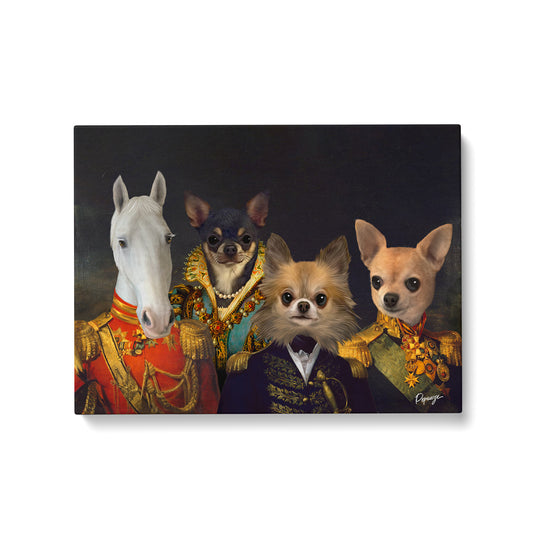 Portrait personnalisé de vos animaux | Royal | Tableau d'un cheval en Hussard, chien en Duchesse, Chiot en Amiral et Chien en Général