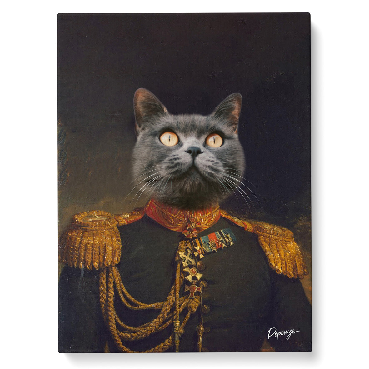 Portrait personnalisé de vos animaux | Militaire | Tableau d'un chat en Lieutenant