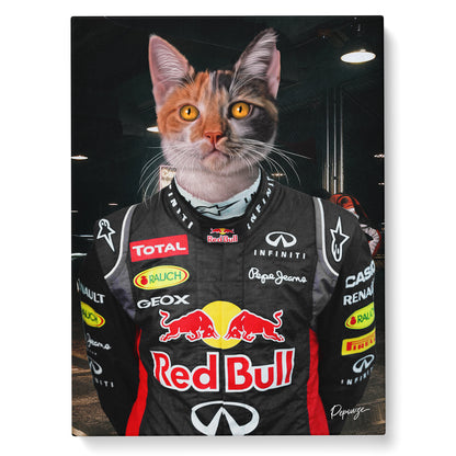 Portrait personnalisé de vos animaux | Rigolo | Tableau d'un chat en pilote de formule 1